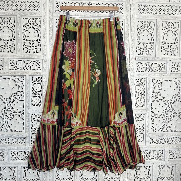 Anu By Natural Flowy Colorful Boho Hippy Artsy Peasant Midi Skirt Sz Large - Picture 1 of 7